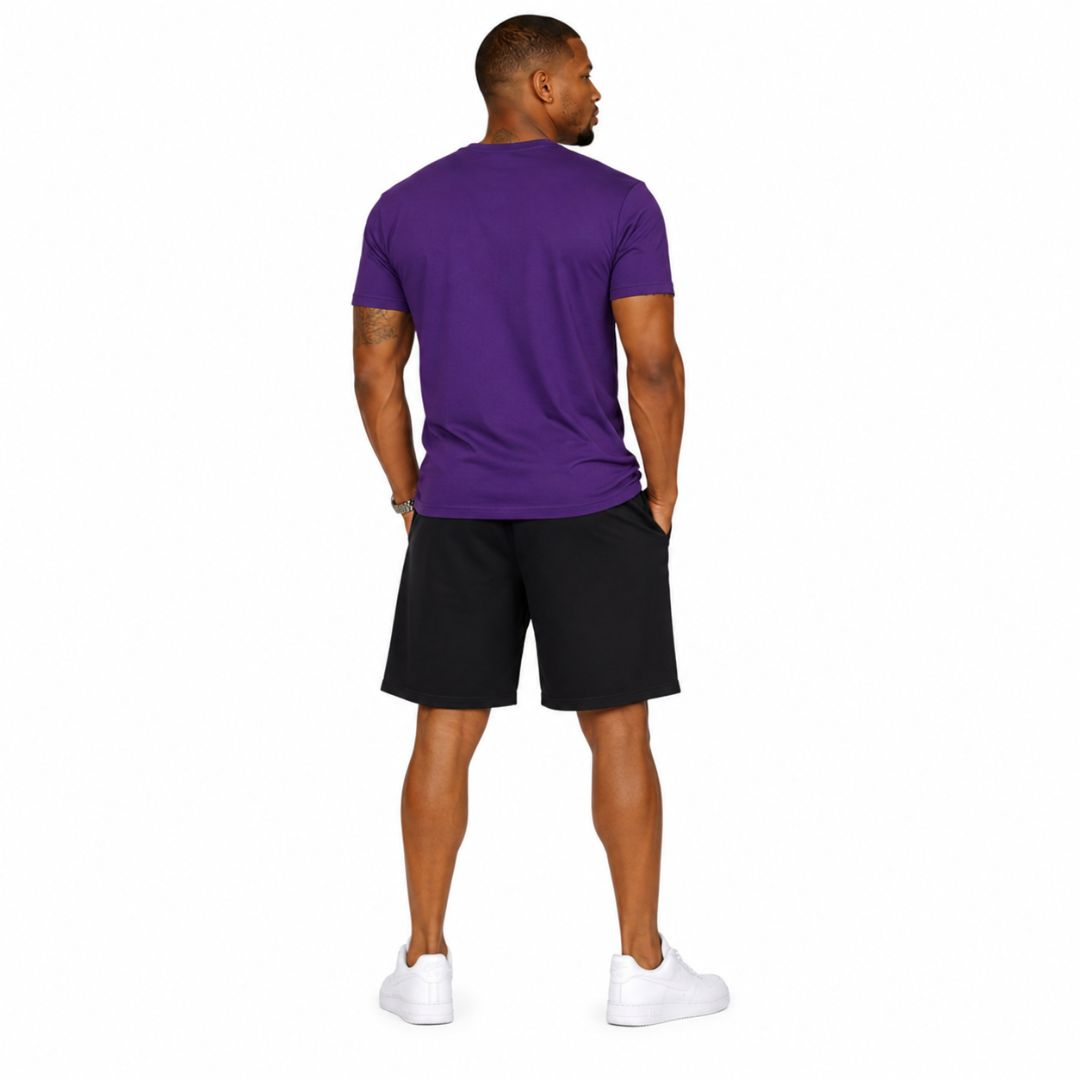 Purple Casual T Shirt & Black Graphic Shorts Set