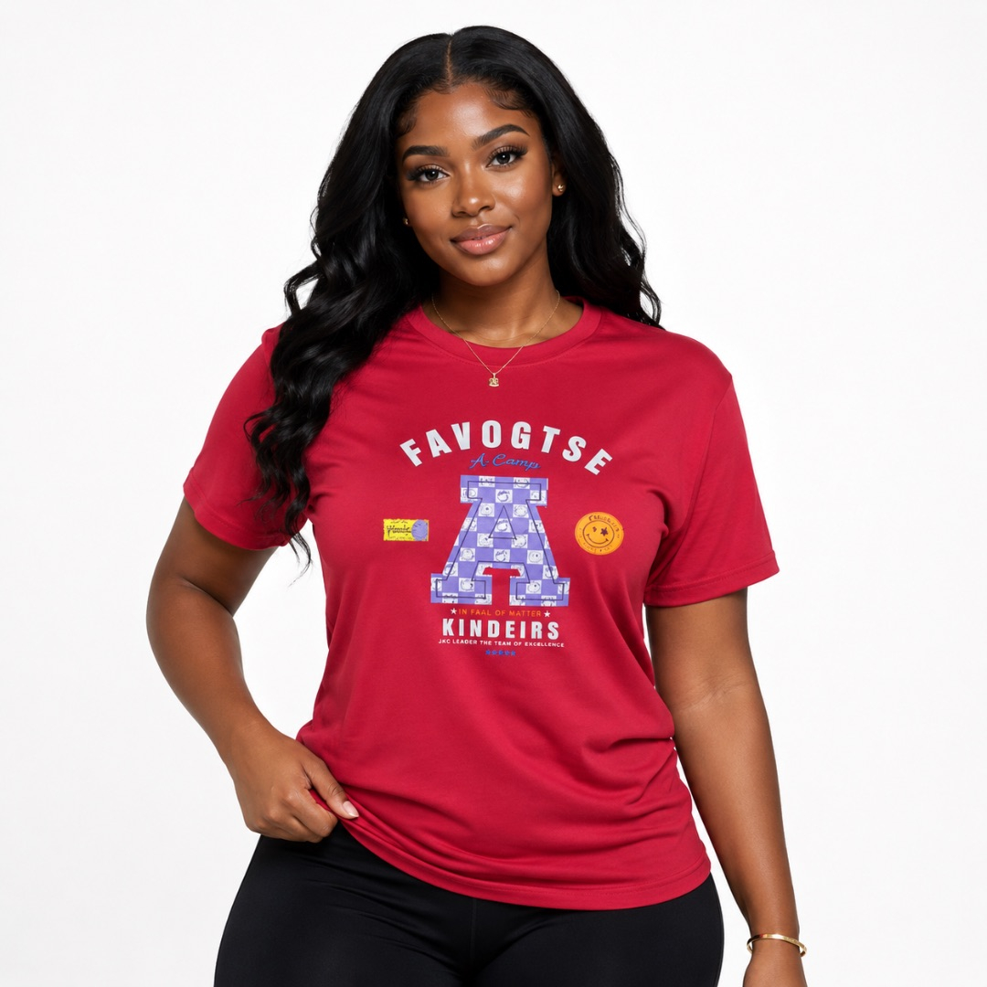 Red Short Sleeve Graphic TShirt with Front Print