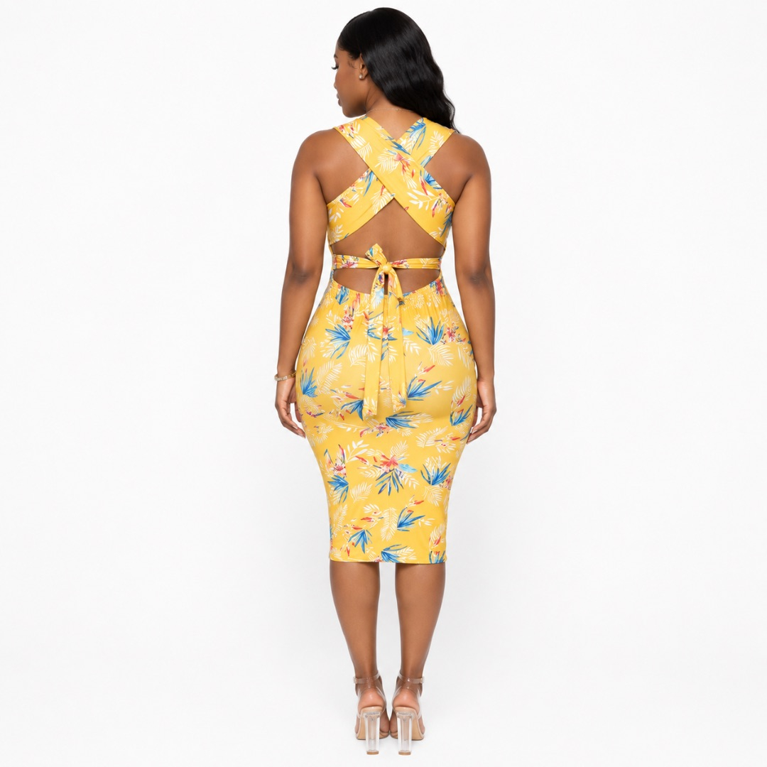 Tropical Floral Print Bodycon Mini Dress