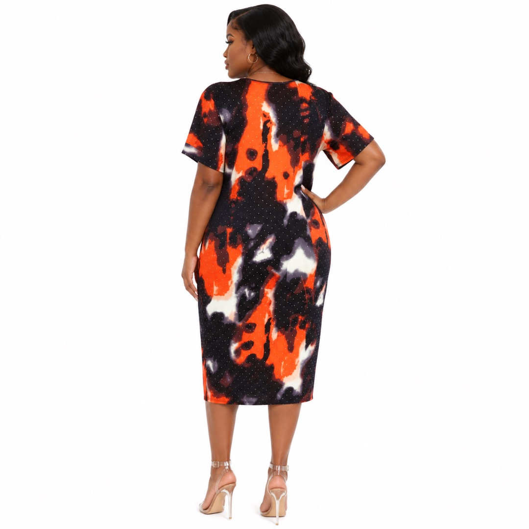 Womens Printed Dress with Button Details