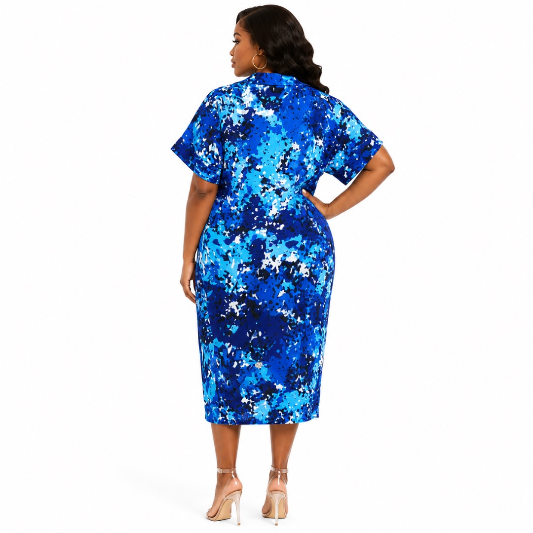 Blue Printed Womens Dress with Tassel Detail