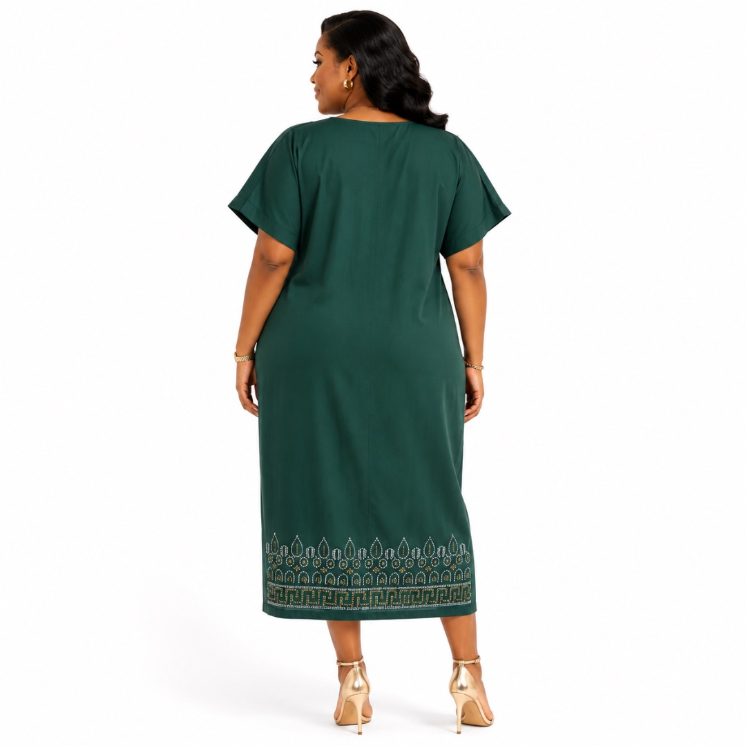 Artisanal Forest Green Studded Shift Dress
