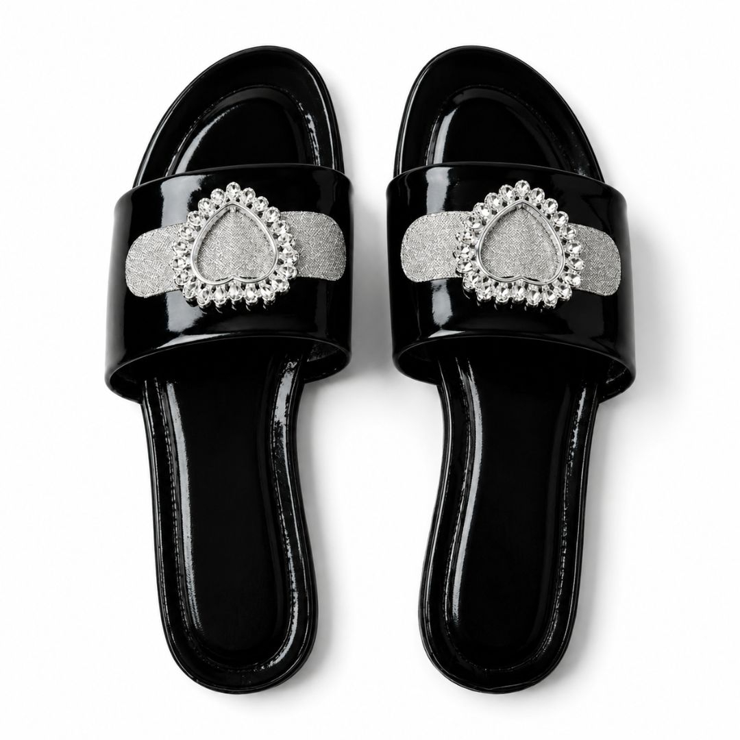 Decorative Open Toe Flat Slide Sandals