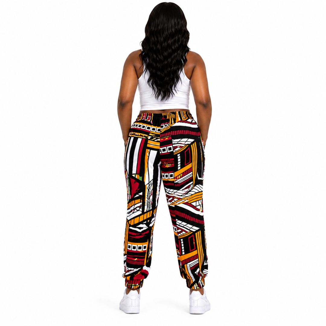 Unisex Tribal Inspired Multicolor Print Jogger Pants  with  Drawstring Waist