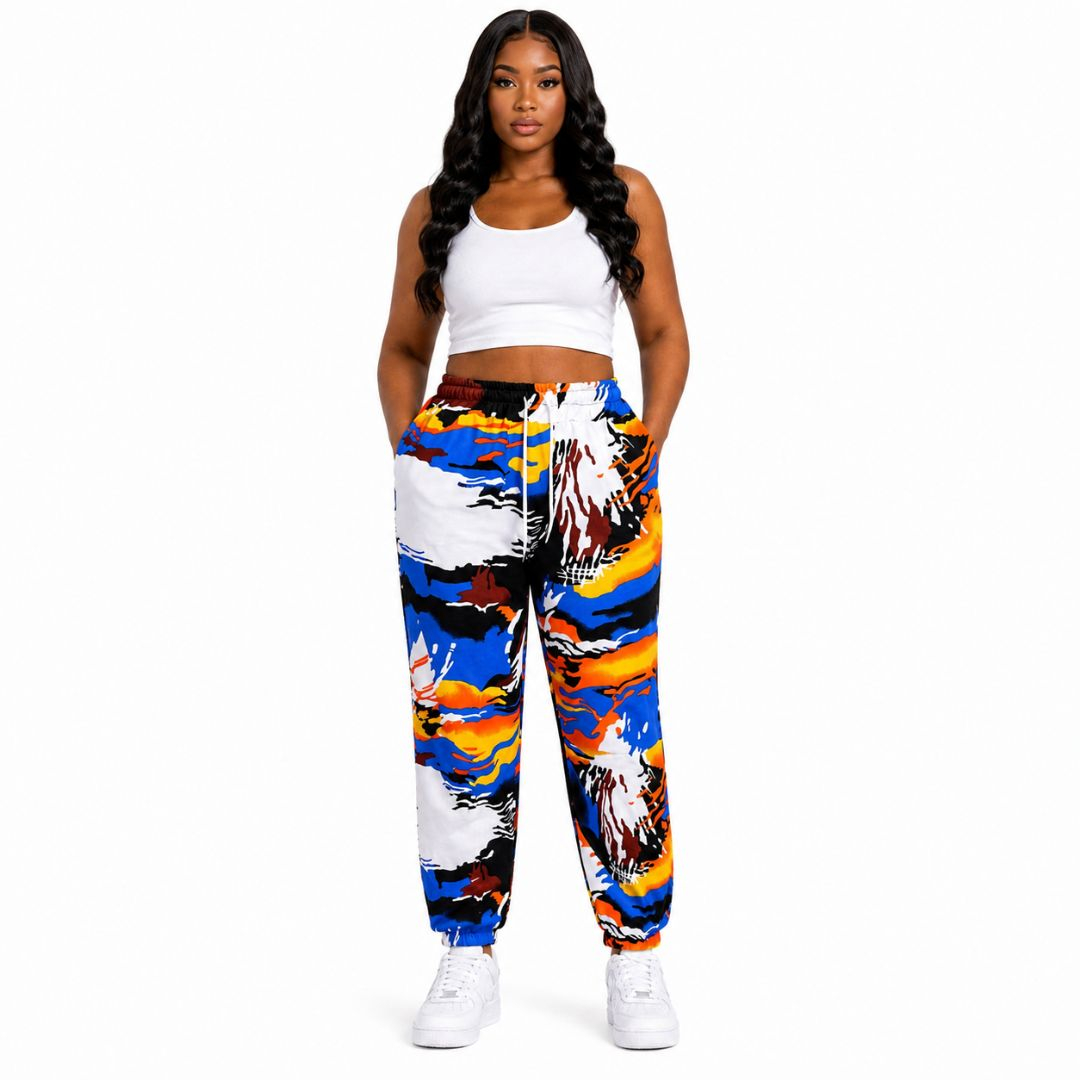 Artistic Splash Print Jogger Pants  with  Drawstring Waist