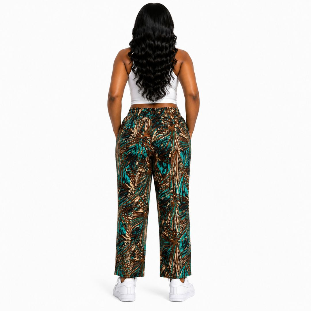 Unisex Tropical Leaf Print Jogger Pants with  Drawstring Waist