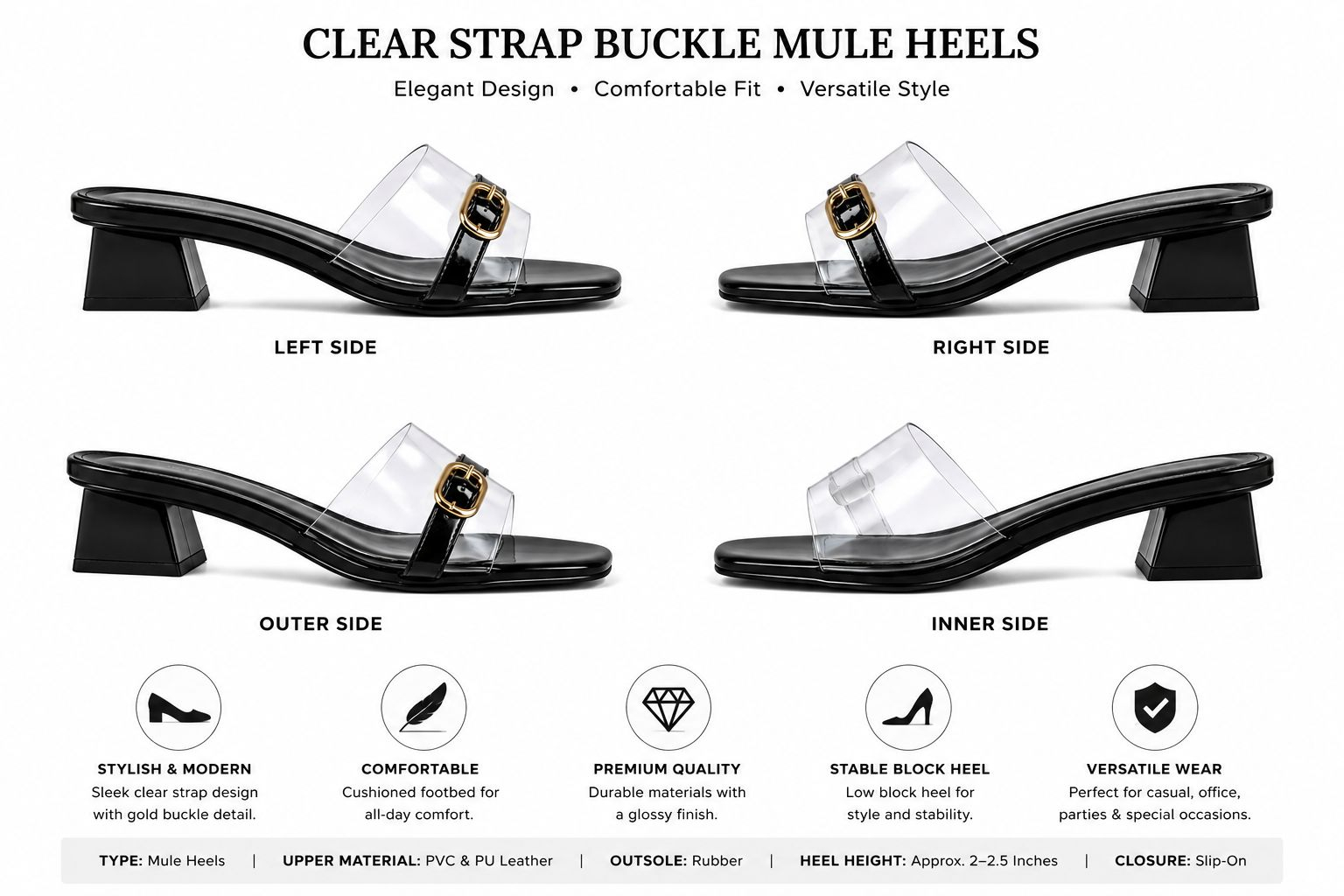 Metallic Silver Clear Strap Slide Sandals