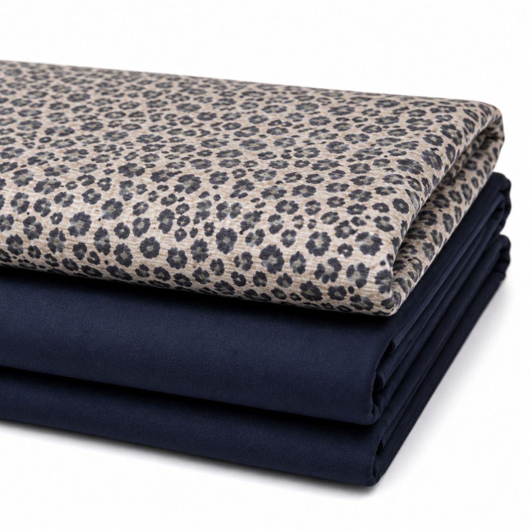 Premium Leopard Print & Navy Blue Fashion Fabric Combo