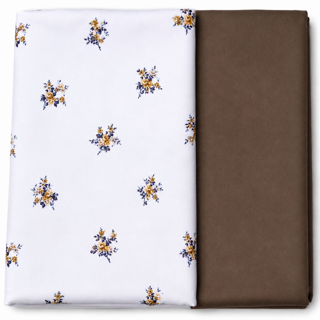 Premium Floral Print & Mocha Brown Fashion Fabric Combo