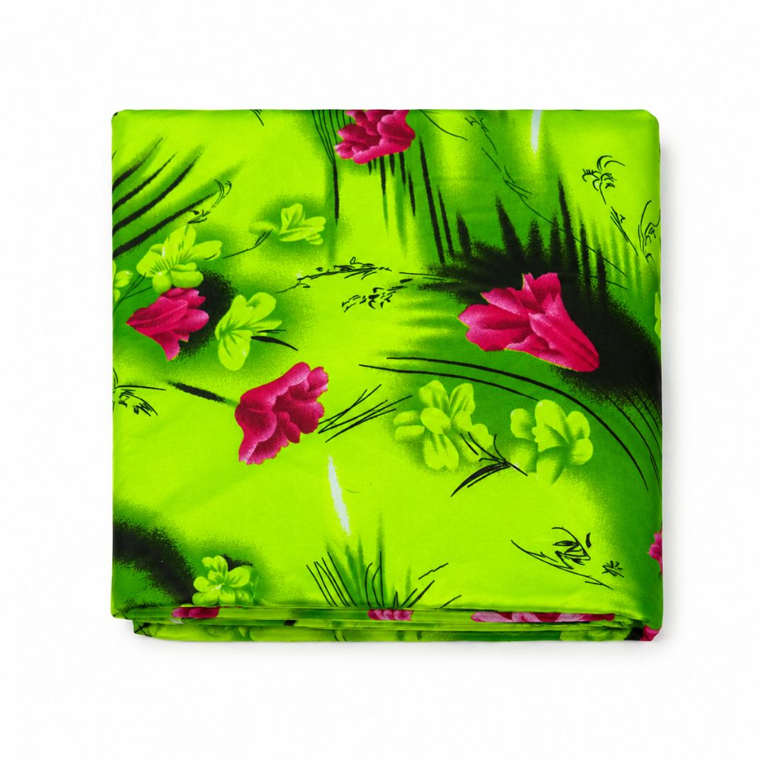 Bright Green Floral Print Satin Fabric