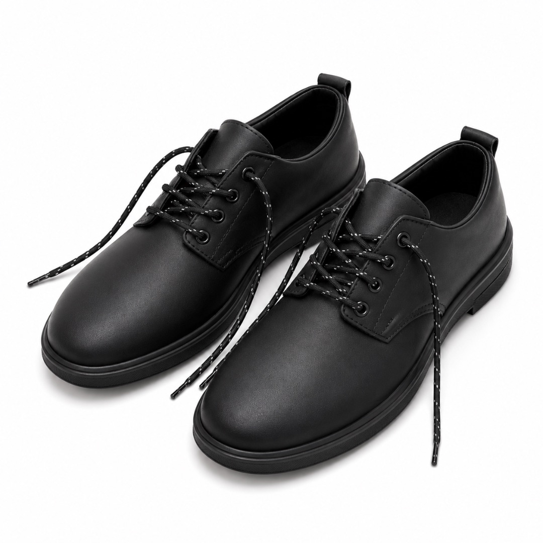 Matte Black Derby Shoes with Patterned Laces