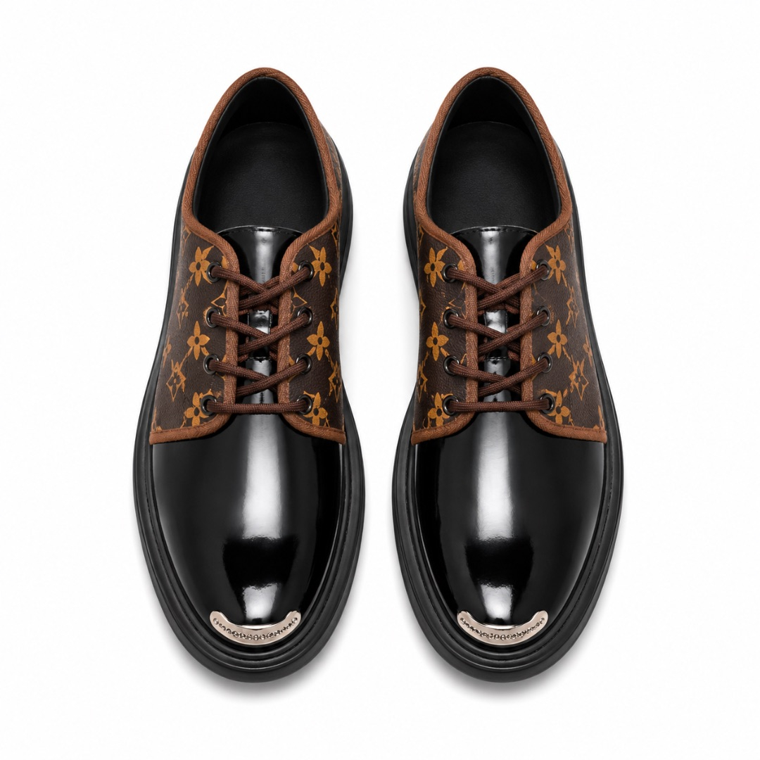 Two Tone Monogram Derby Shoes with Glossy Toe Box