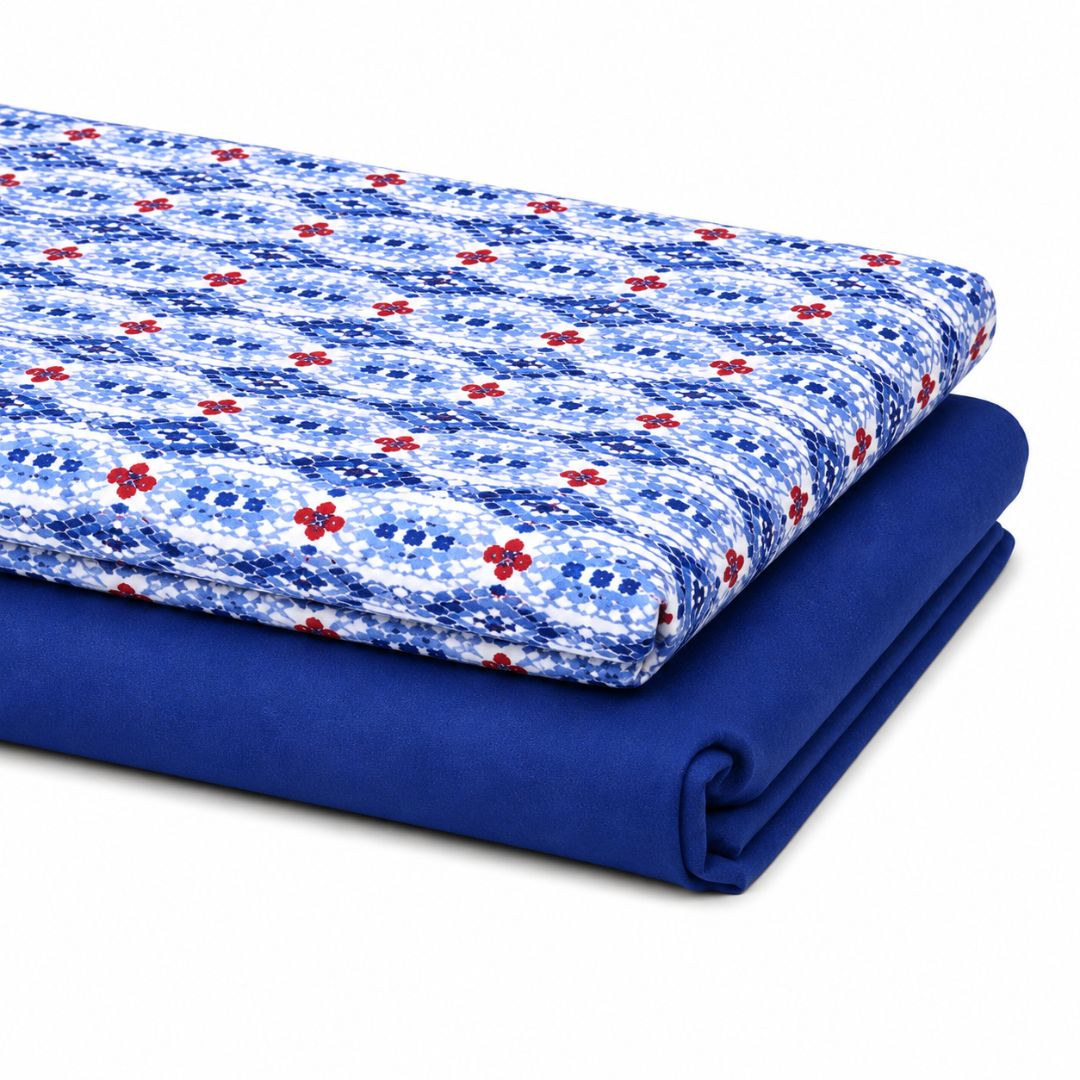 Royal Blue Geometric Floral Fabric