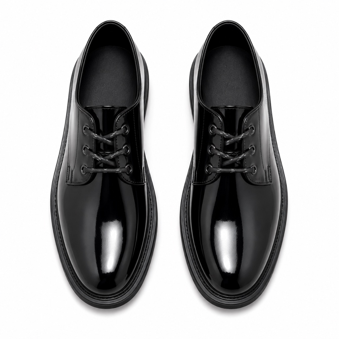 Mens Black Patent Leather Derby Shoes