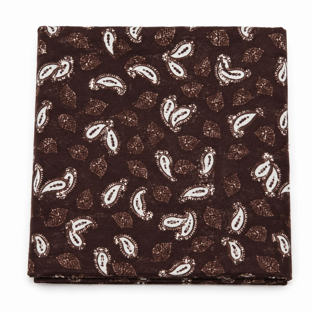 Brown Paisley Print Cotton Fabric  Traditional Leaf Motif Pattern Material
