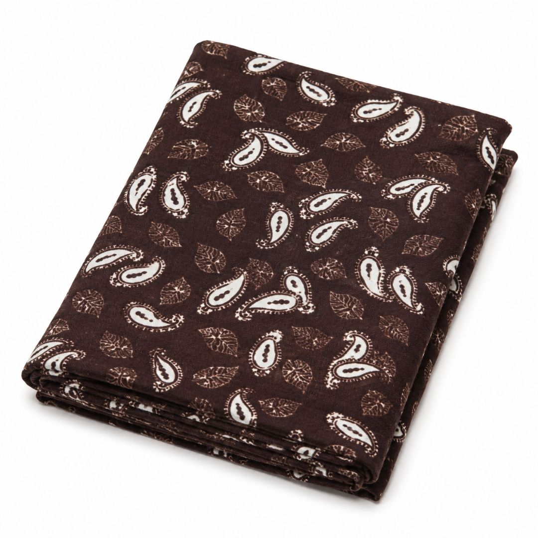 Brown Paisley Print Cotton Fabric  Traditional Leaf Motif Pattern Material