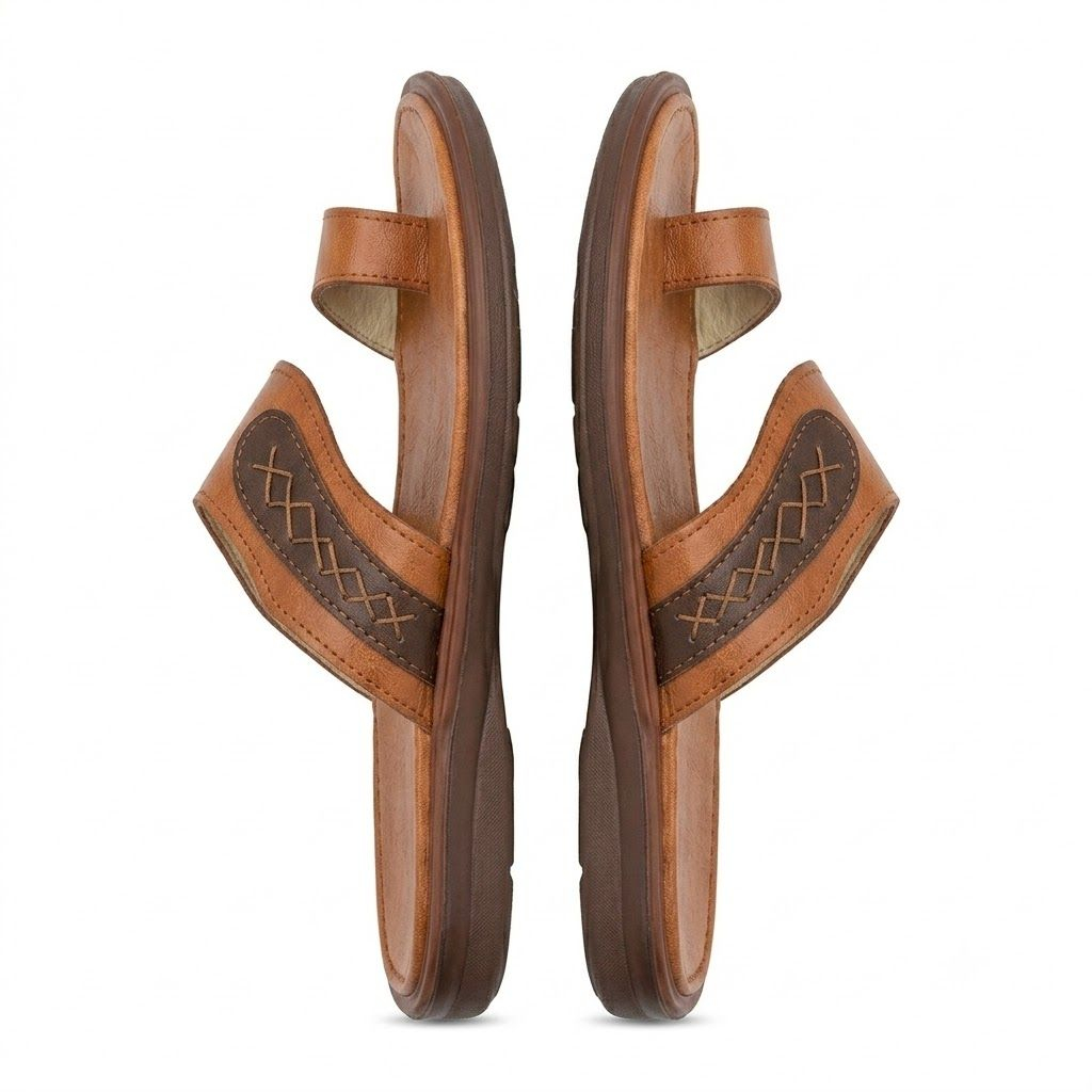 Mens Brown Toe Loop Comfort Sandals