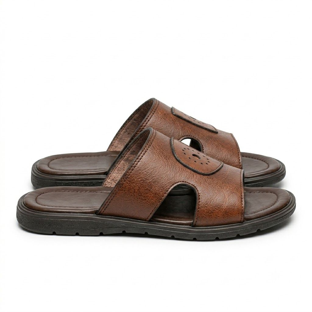 Mens Brown Classic Comfort Slide Sandals
