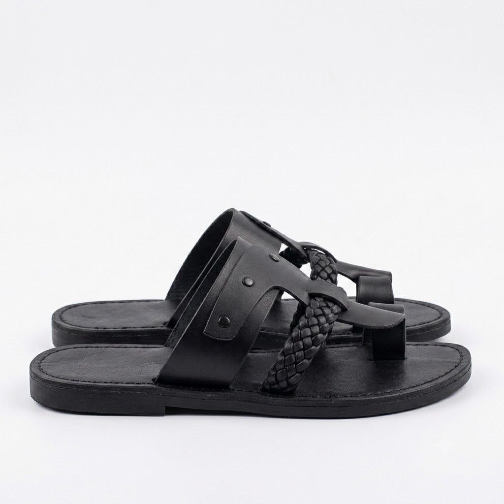 Mens Braided Toe Loop Comfort Sandals