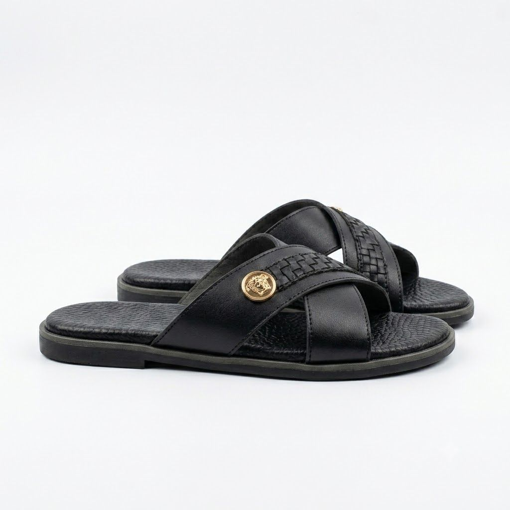 Woven Cross Strap Comfort Slide Sandals