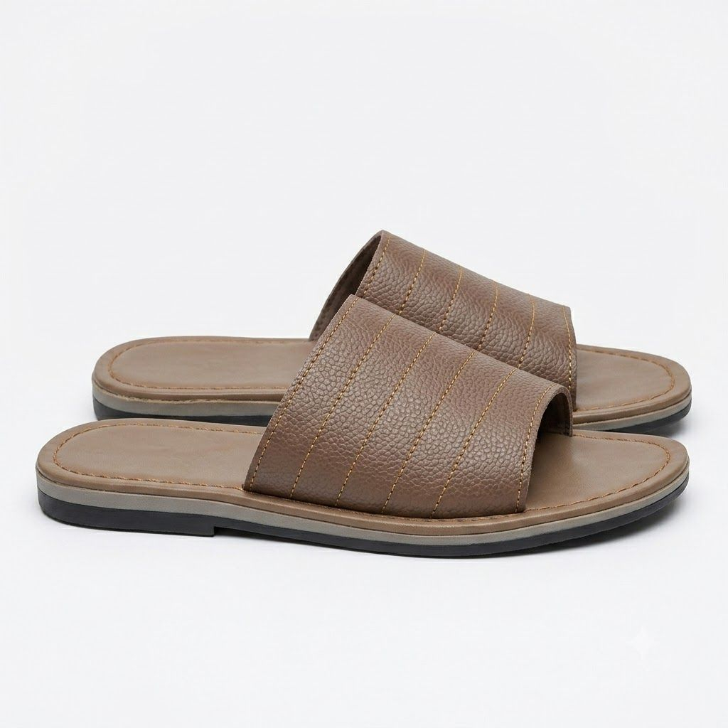 Brown Wide Strap Slides