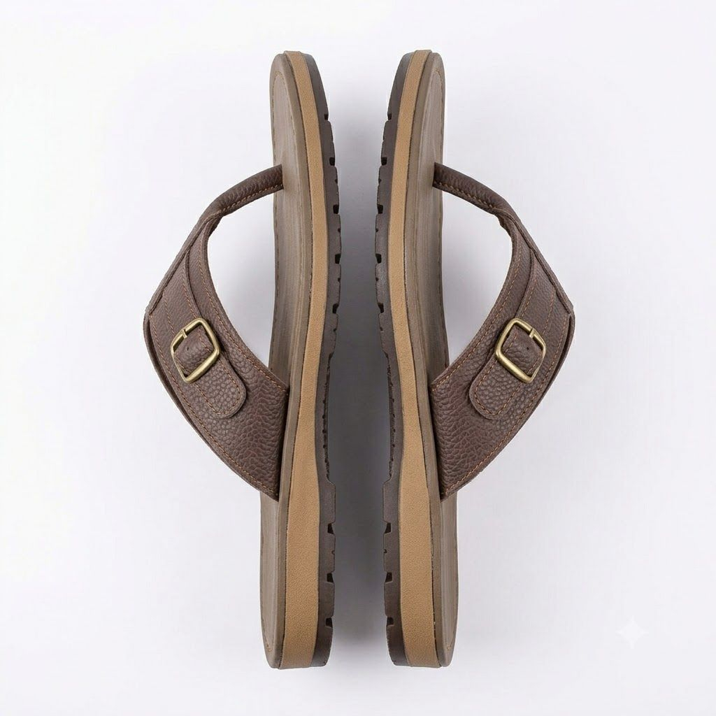 Brown Cross Strap Buckle Slippers