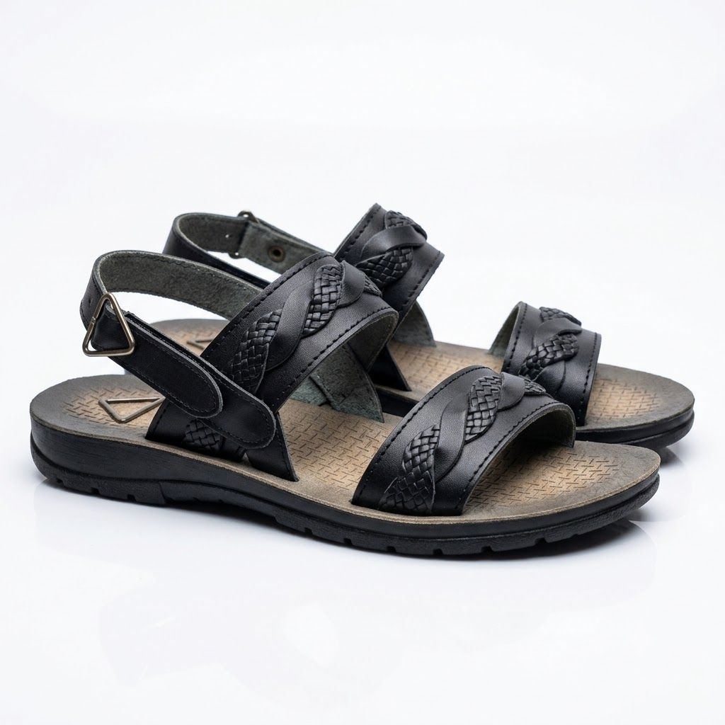 Mens Black Double Strap Comfort Sandals