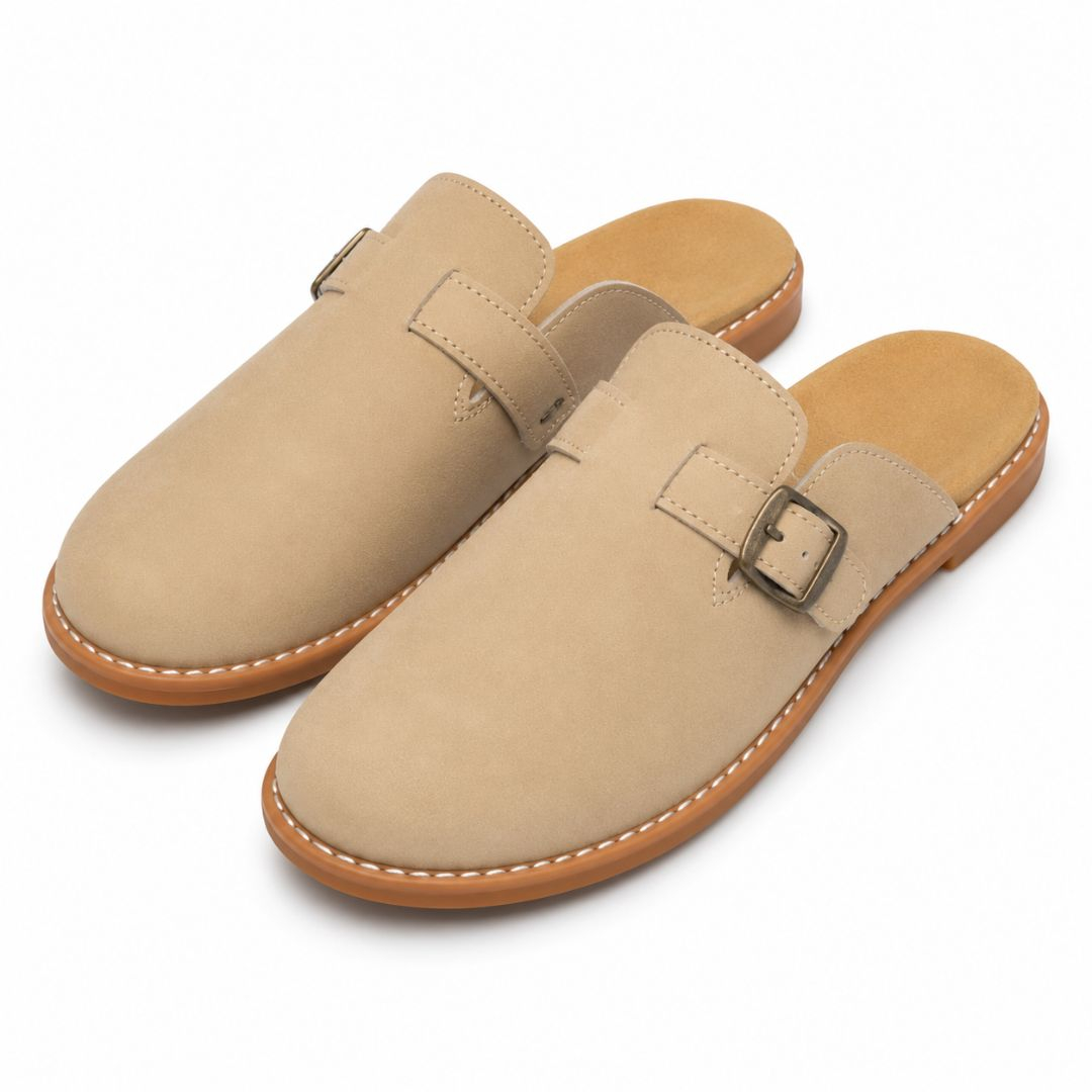 Sahara Buckle Closed Toe Mule Slippers