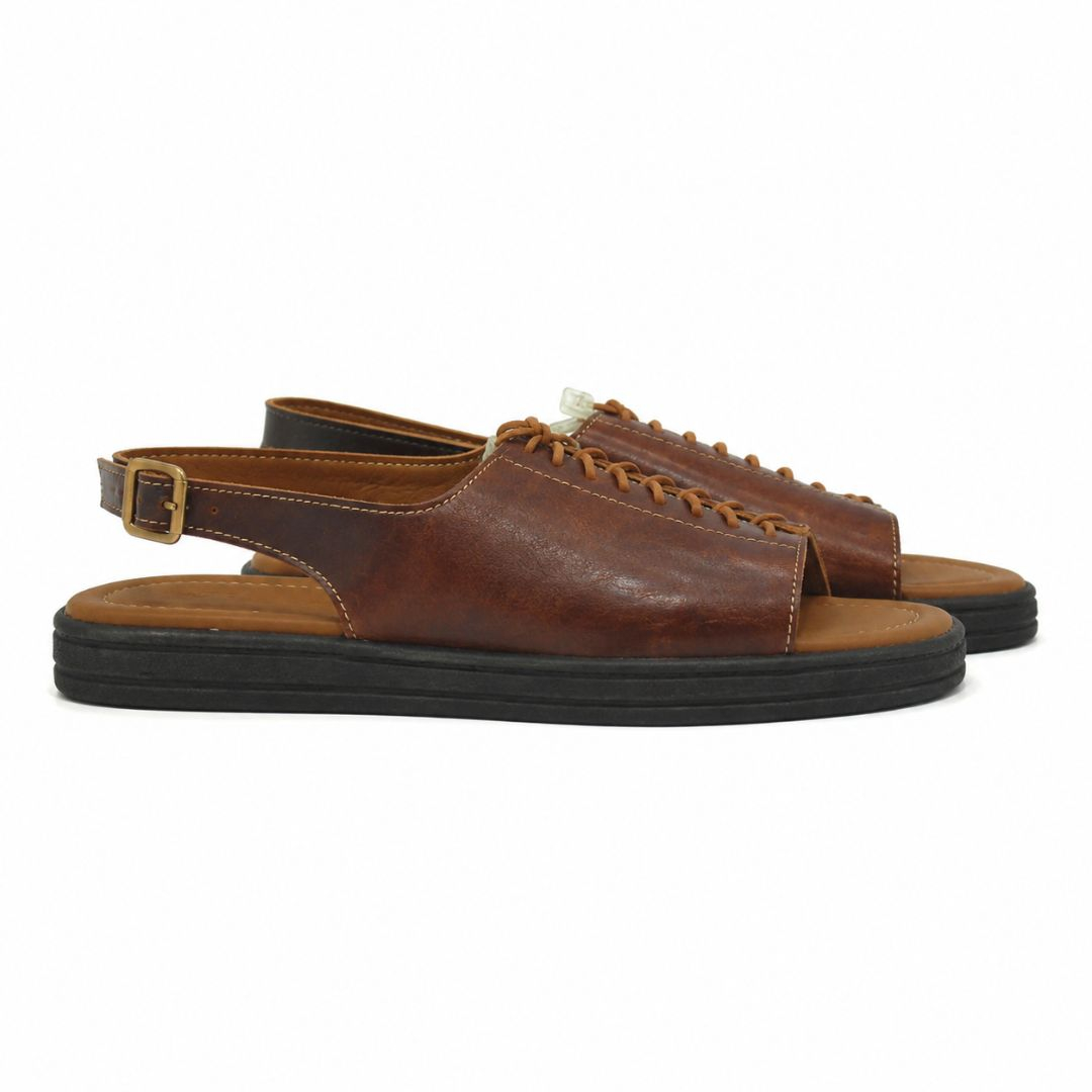 Mens Vintage Brown Leather Slingback Sandals
