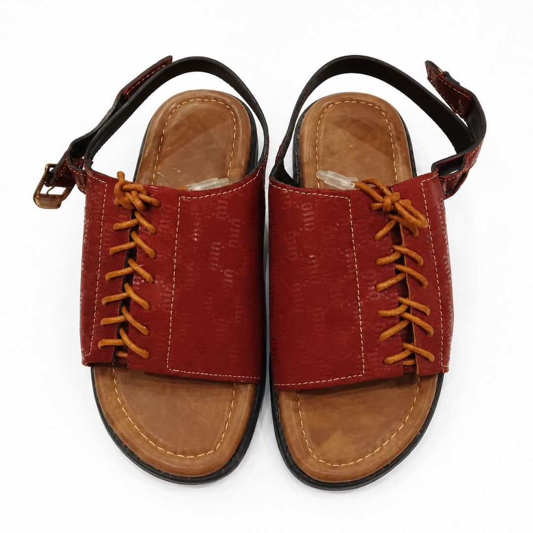 Mens Burgundy Lace Up Slingback Leather Sandals