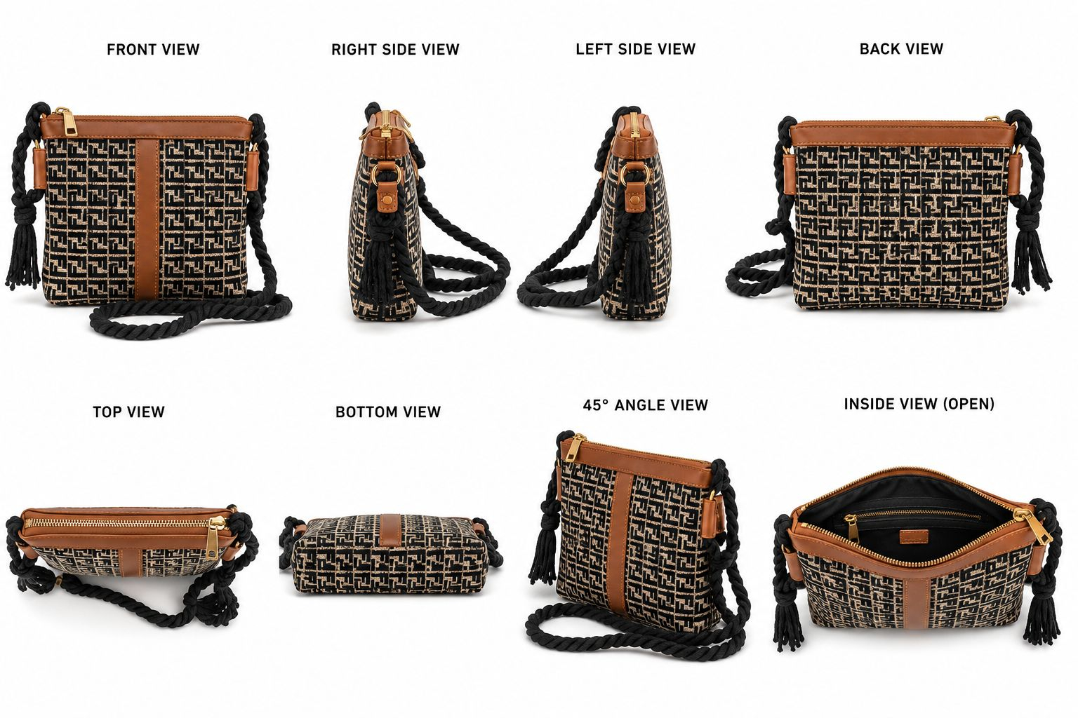 Monogram Canvas Crossbody Bag with Braided Rope Strap