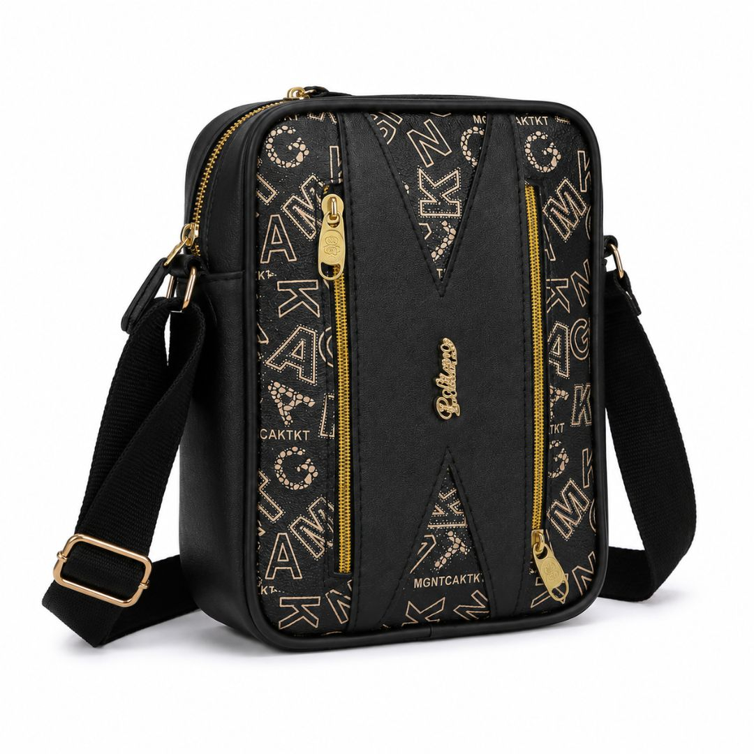 Classic Patterned Crossbody Messenger Bag with Dual Front Zip Pockets