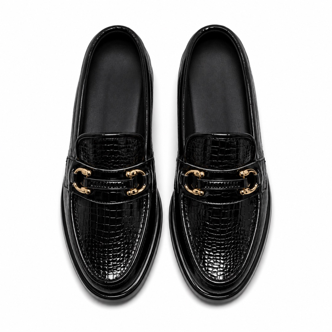 Mens Textured Patent Leather Loafers