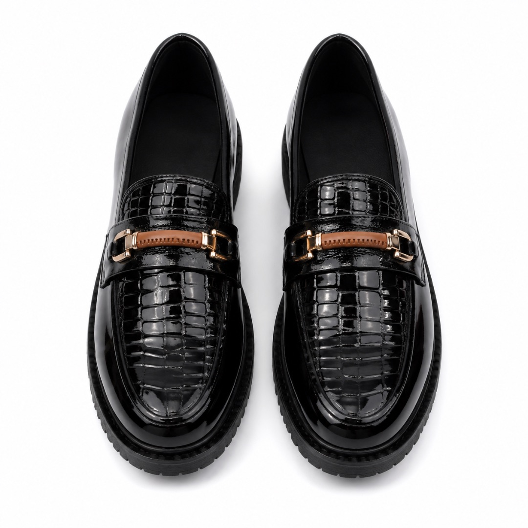Mens Crocodile Embossed Platform Penny Loafers