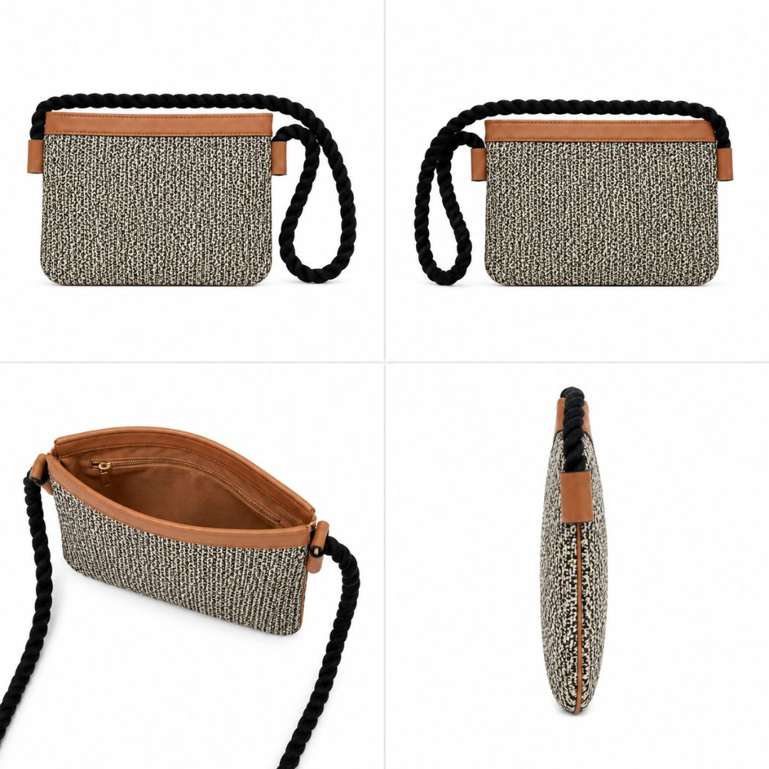 Stylish Woven Rope Handle Pouch Bag