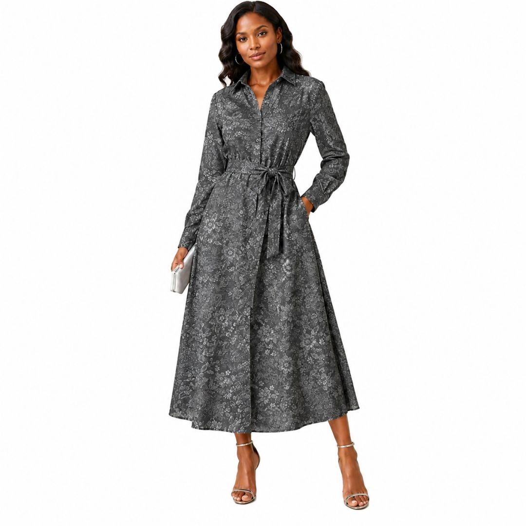 Charcoal Grey Floral Jacquard Tulle Fabric