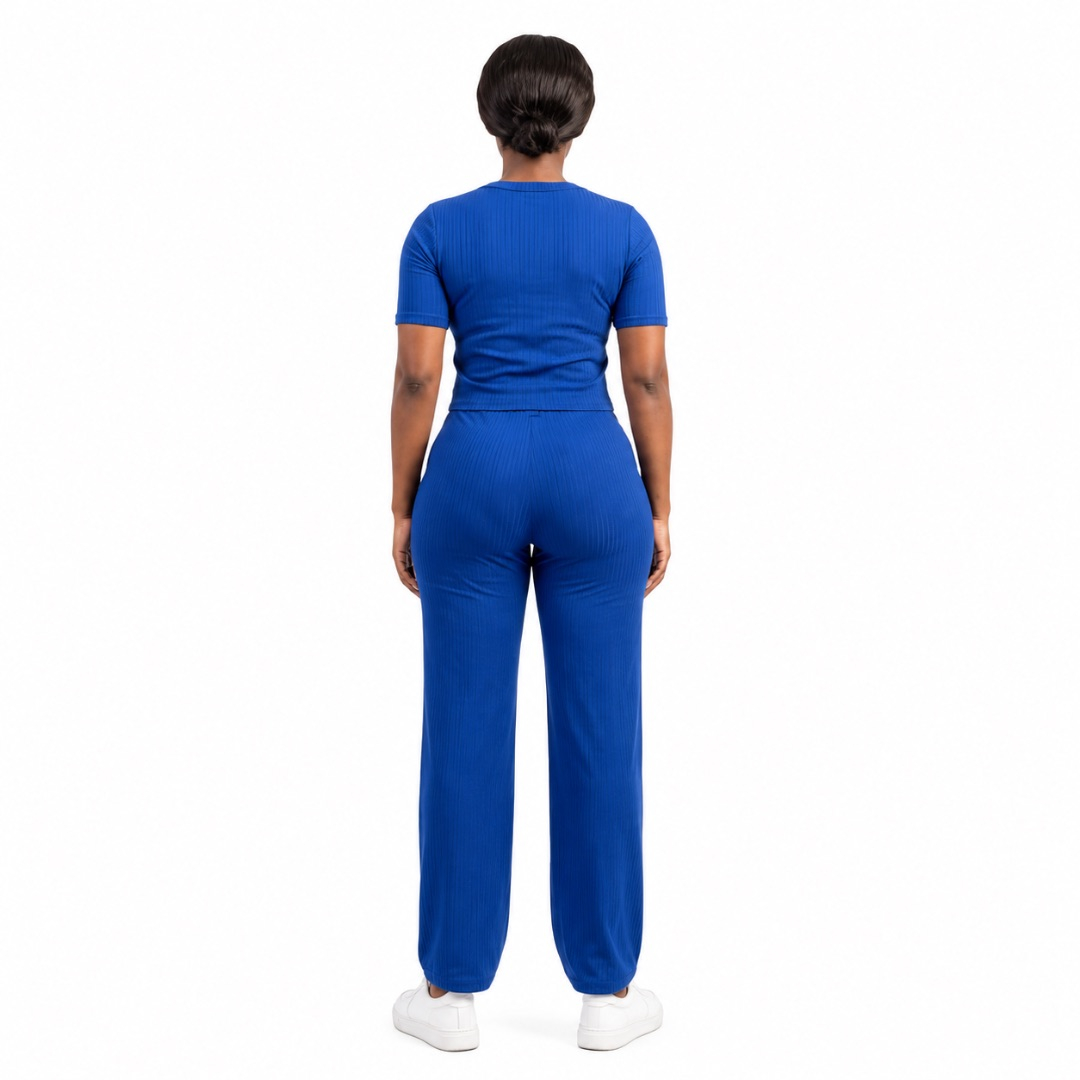 Ribbed Henley Tee and Trousers Lounge Set