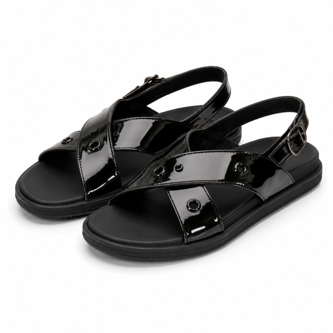 Noir Rivet Glide Sandals