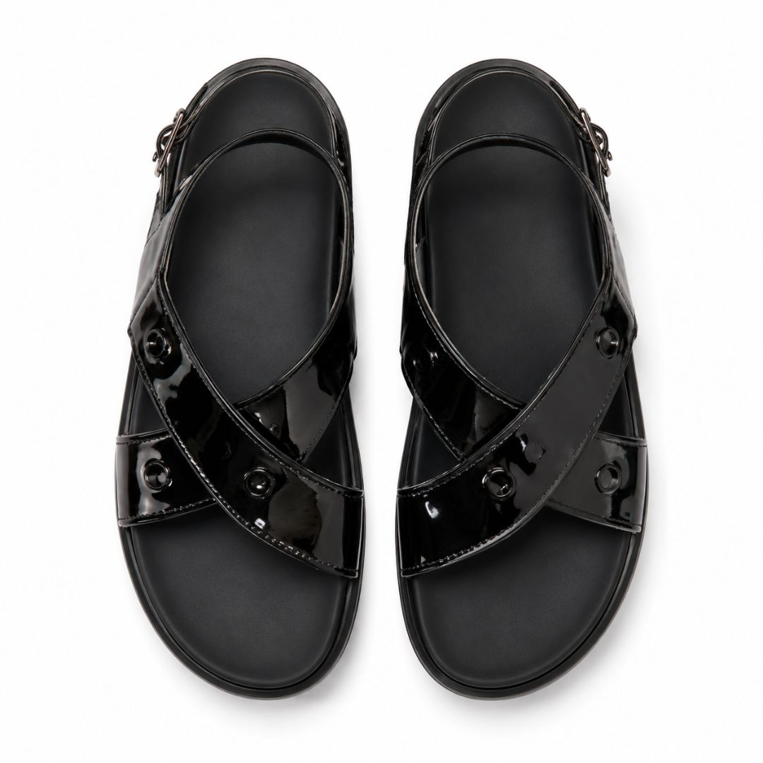 Noir Rivet Glide Sandals