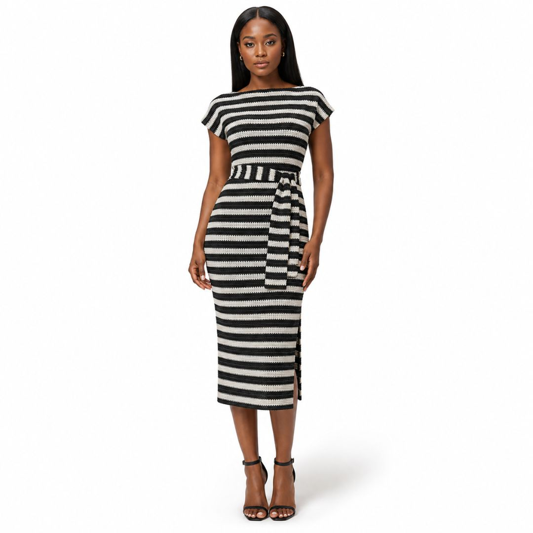 Midnight Ivory Horizon Striped Net Material
