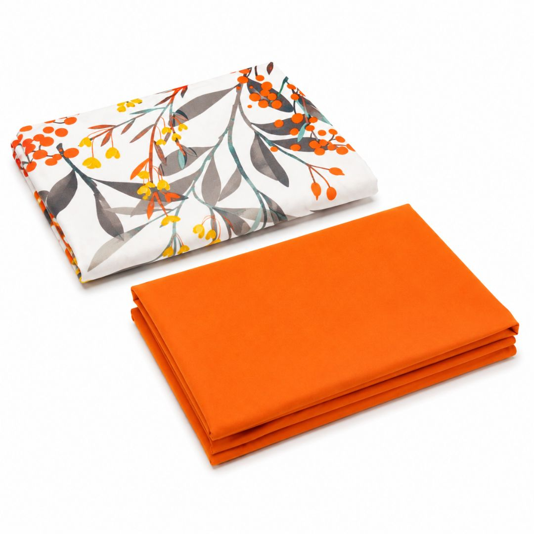 Premium Floral  Orange & White Print with Plain  cotton Matching Fabric