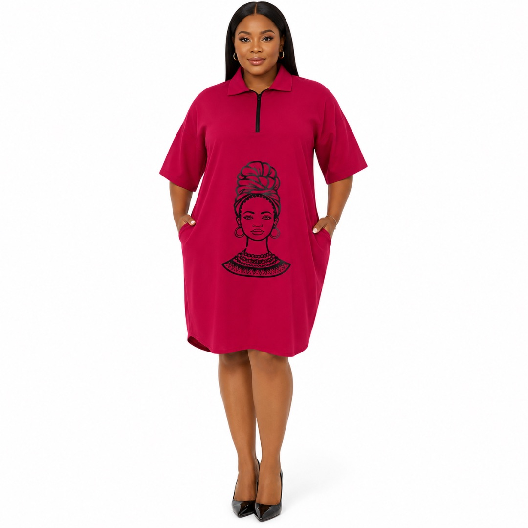 Womens Premium Fuchsia Graphic Print Midi Dress