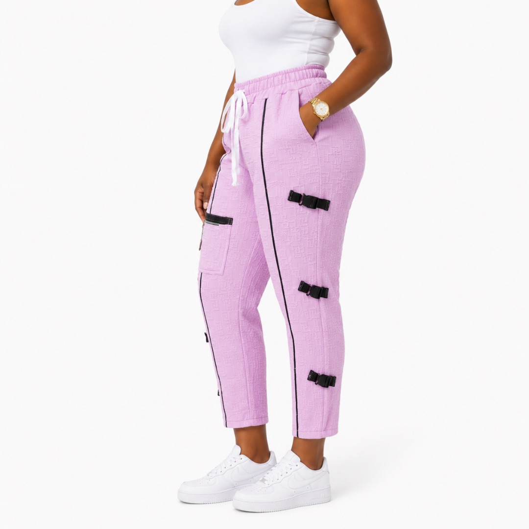 Womens Premium Baby Pink Textured Cargo Jogger Pants