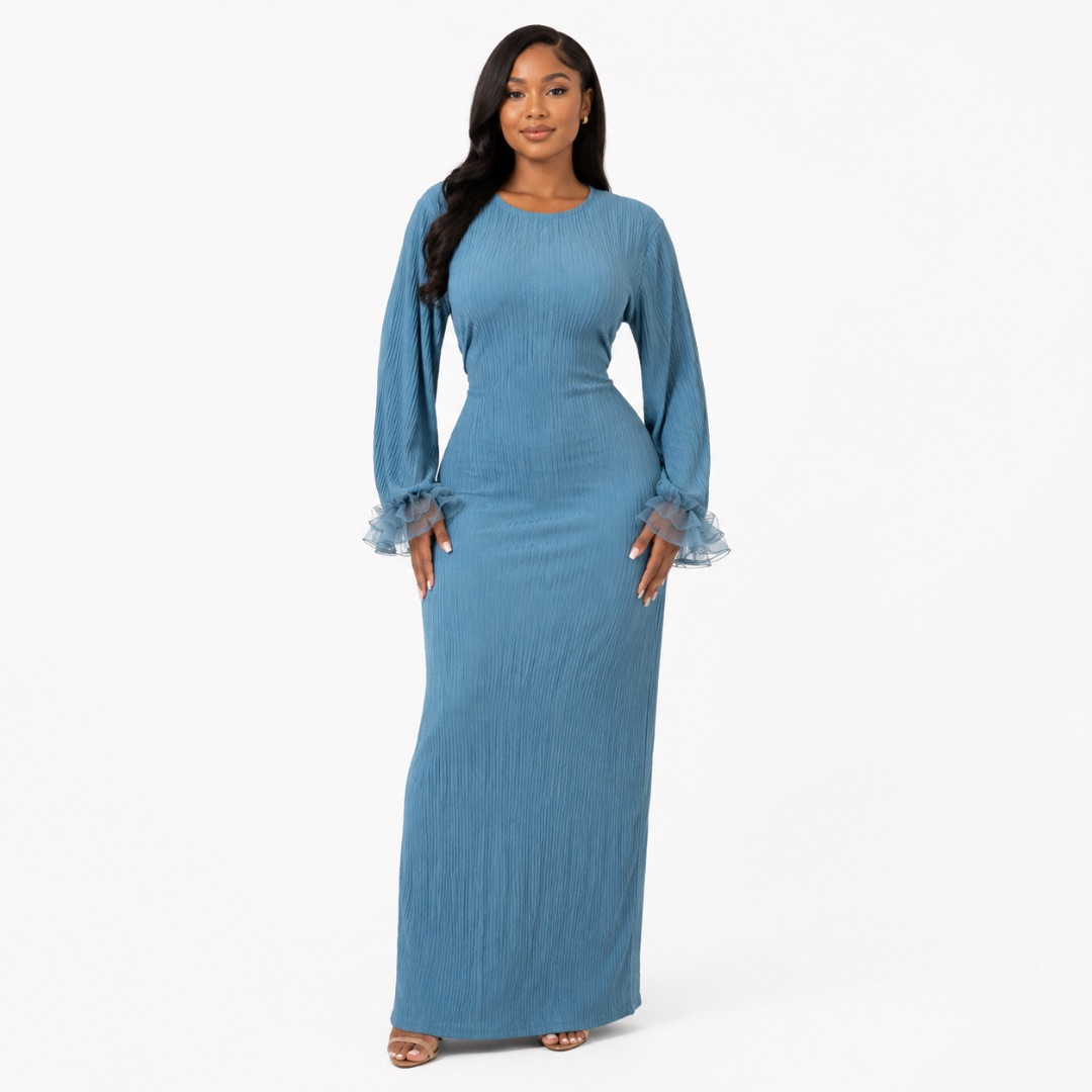 Womens Premium Sky Blue Textured Bodycon Maxi Dress