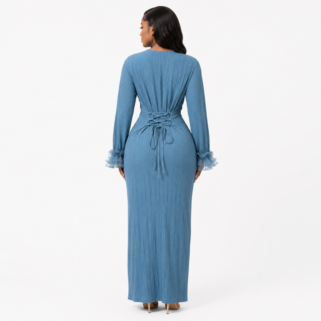 Womens Premium Sky Blue Textured Bodycon Maxi Dress