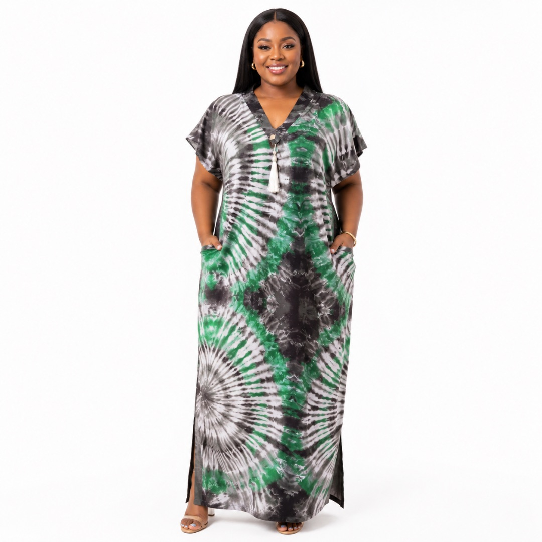 Womens Premium Burgundy Ankara Trim Kaftan Dress