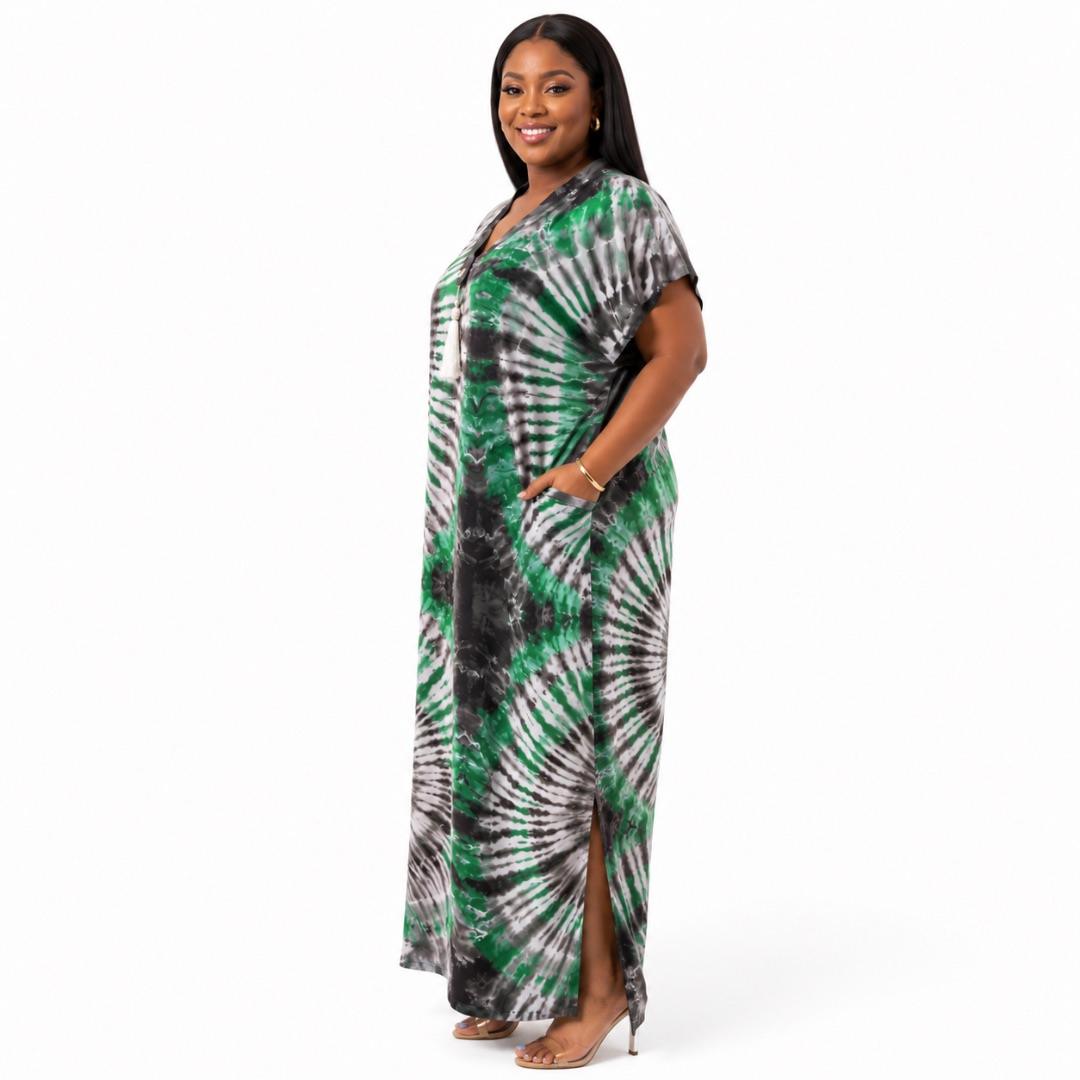 Womens Premium Burgundy Ankara Trim Kaftan Dress
