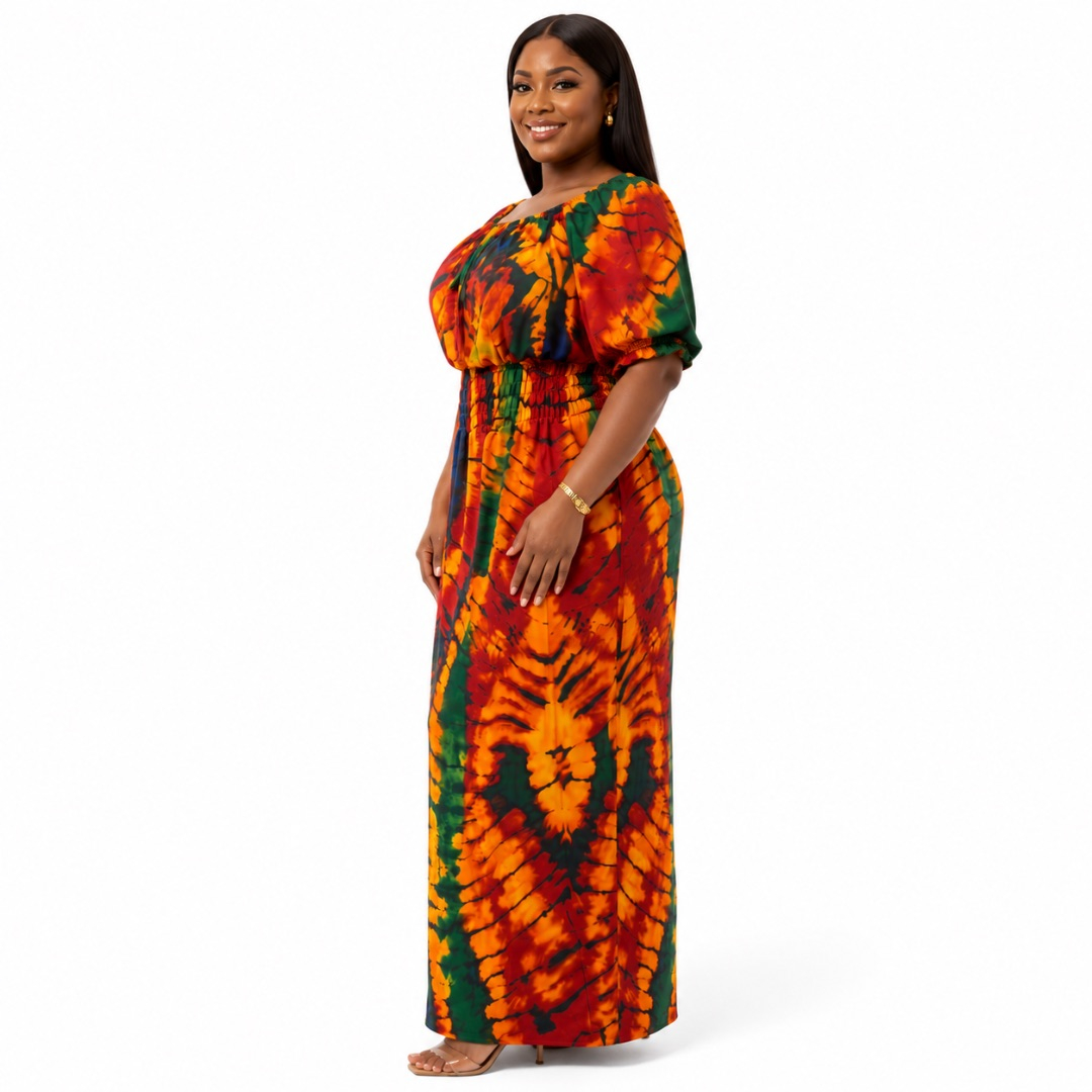Womens Premium Multicolor Tie Dye Smocked Maxi Dress