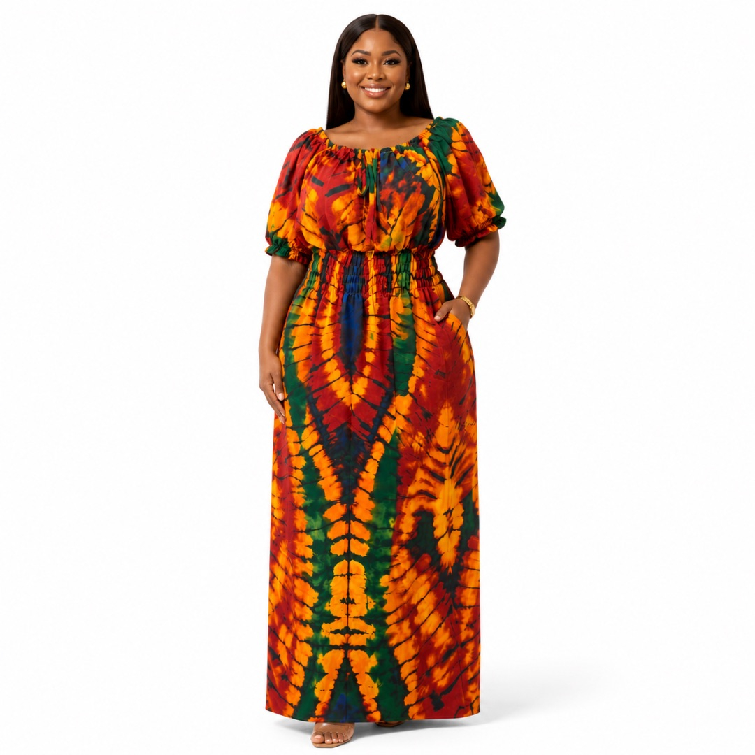 Womens Premium Multicolor Tie Dye Smocked Maxi Dress