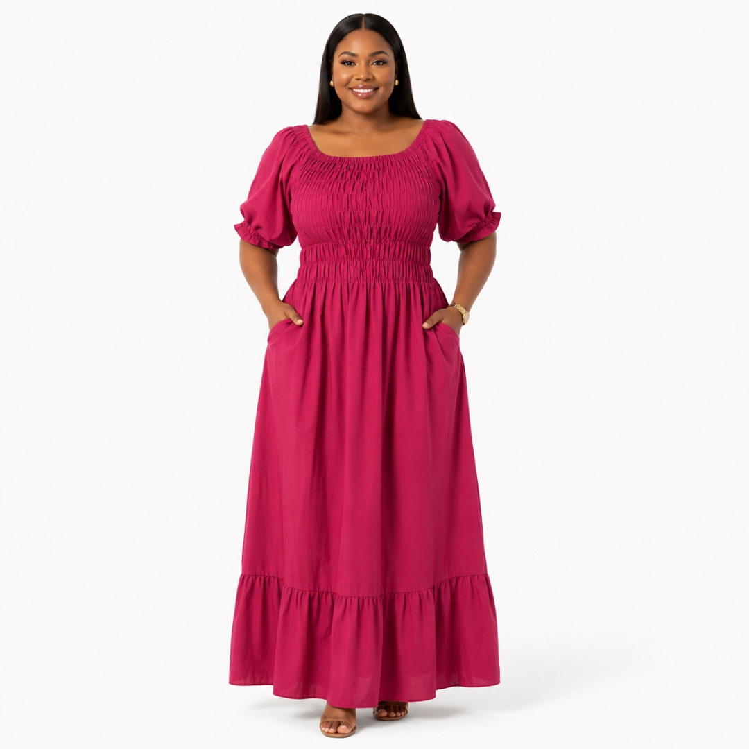 Womens Premium Burgundy Smocked Maxi Dress